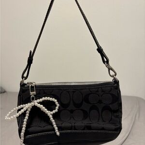 Coach Demi Black Shoulder Bag with Silver Accents and Minimalist Design